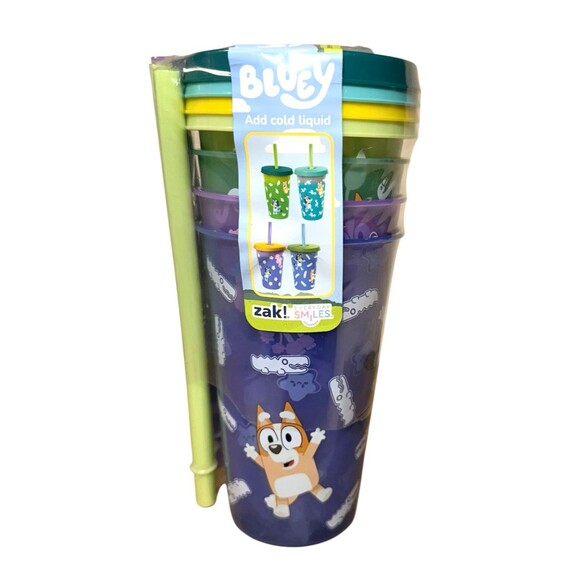 Bluey Color Changing Tumblers 4 Pack Zak Everyday Smiles Cups with Straws NEW - Picture 1 of 5